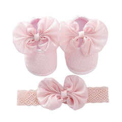 Mocassin met strik en soepele zool voor babymeisje, Roos