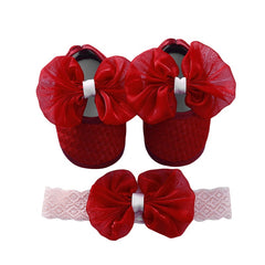 Mocassin met strik en soepele zool voor babymeisje, Rood