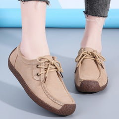 Dames mocassins in suède met veters, Beige