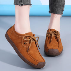 Dames mocassins in suède met veters, Bruin