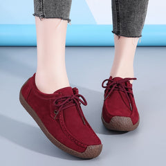 Dames mocassins in suède met veters, Rood