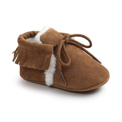 Mocassin voor babymeisje met wintersuède-effect, Bruin