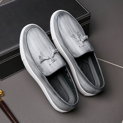 Leren loafers met kwast en witte zool voor heren, Grijze
