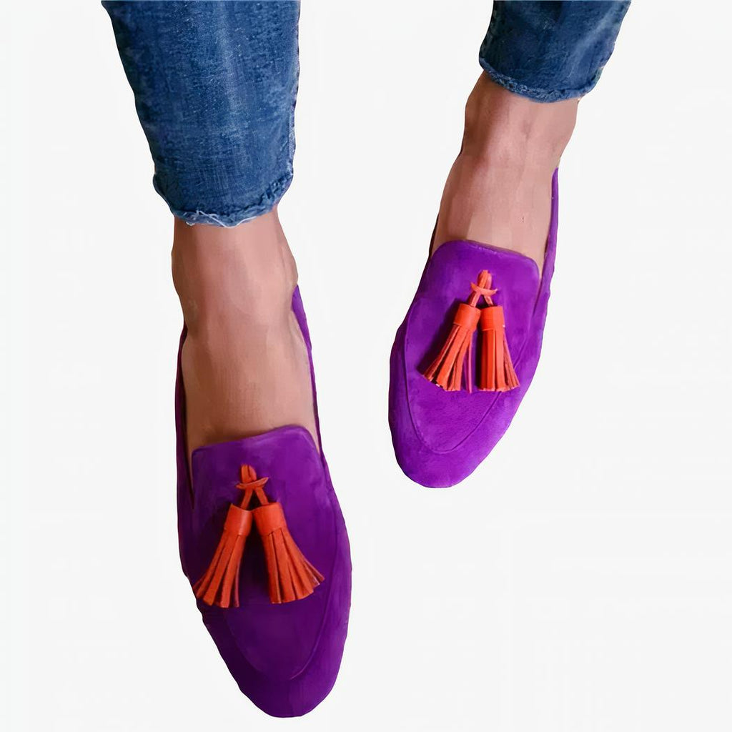 Kleurrijke dames loafers met kwastjes en platte hakken