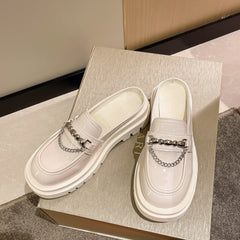 Platformloafers met zilveren kettinkjes voor dames, Beige