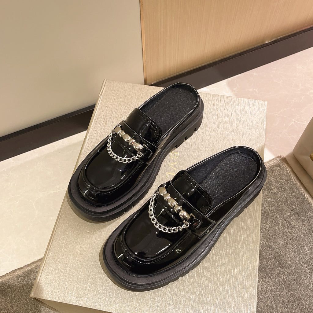 Platformloafers met zilveren kettinkjes voor dames