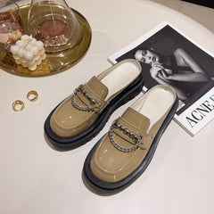 Platformloafers met zilveren kettinkjes voor dames, Groen