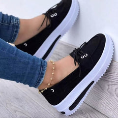 Plateauloafers met veters voor dames, Zwart