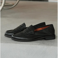 Dames loafers met blokhak in zacht leer, Zwart