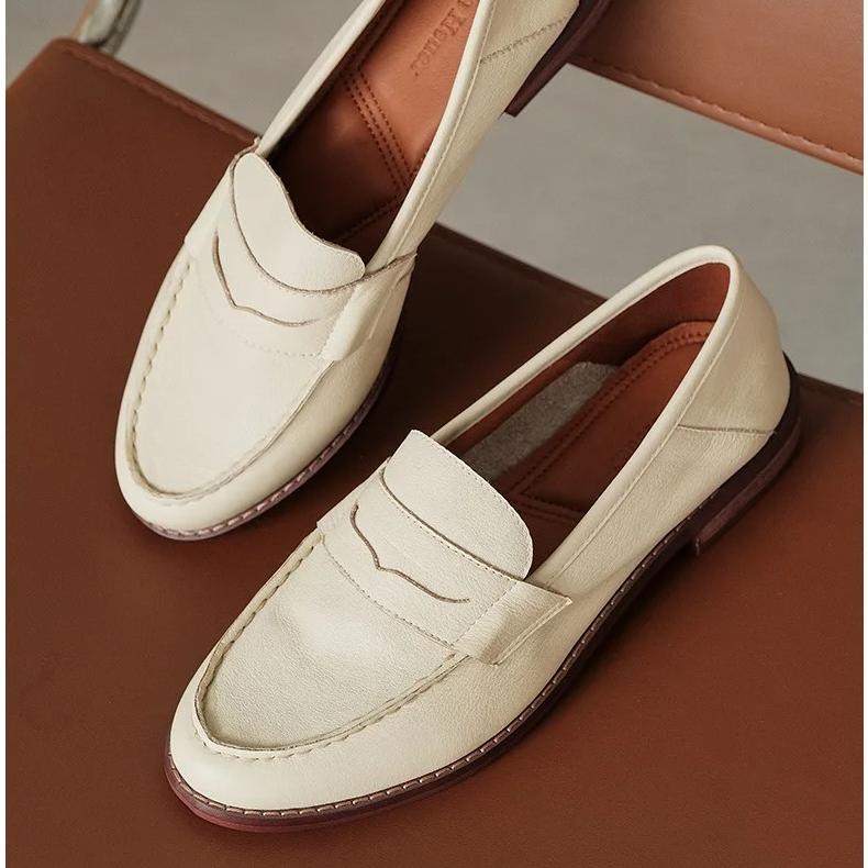 Dames loafers met blokhak in zacht leer