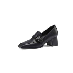 Vierkante loafers van echt leer voor dames, Zwart