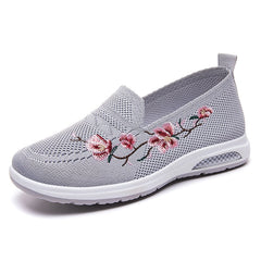 Zomer loafers met geborduurde bloemen voor dames, Grijze