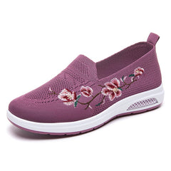 Zomer loafers met geborduurde bloemen voor dames, Paarse