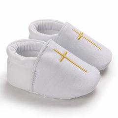 Witte katoenen doopschoentjes voor baby's, Gouden