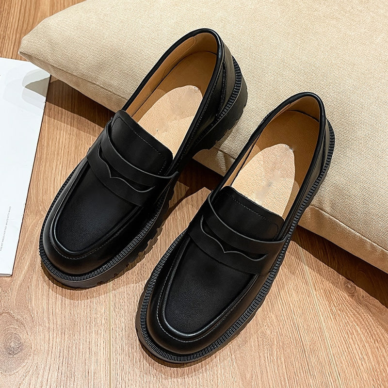 Damesloafers van echt leer met plateauzool
