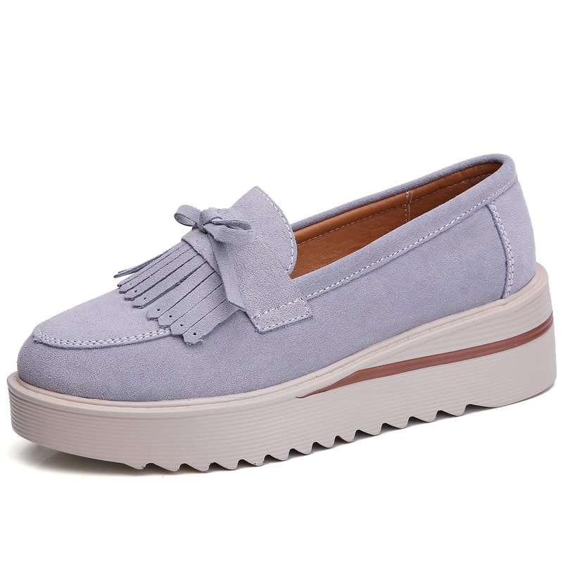 Suède loafers met plateauzool