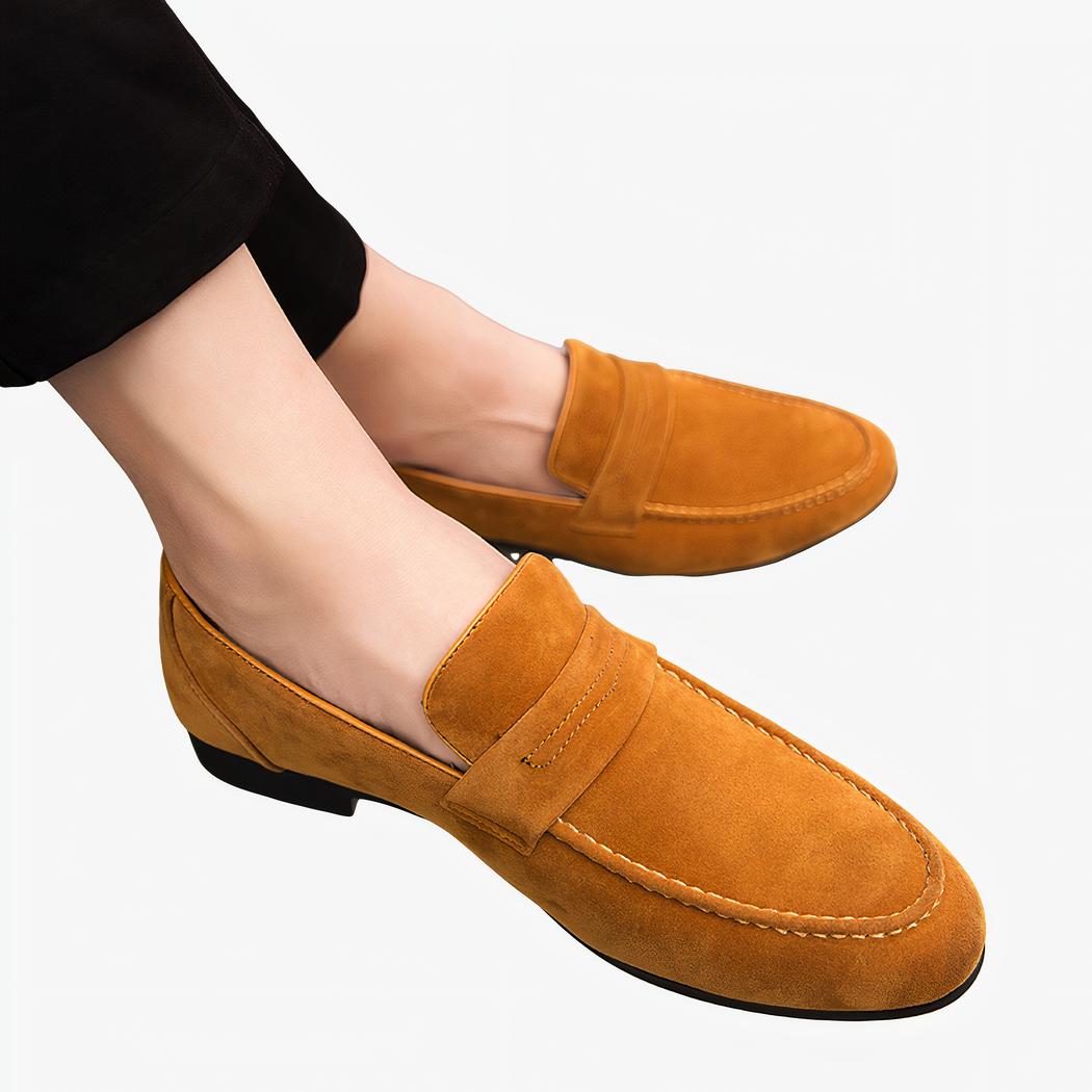 Suède loafers met blokhak voor heren