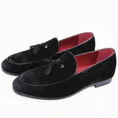 Klassieke zachte suède loafers met kwastjes voor heren, Zwart