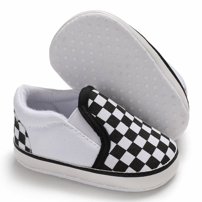 Mocassins in geruite canvas voor babyjongens