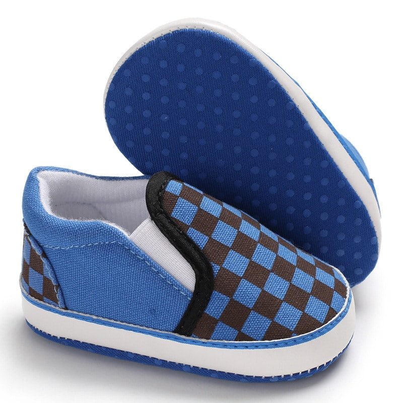 Mocassins in geruite canvas voor babyjongens