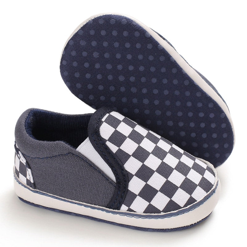 Mocassins in geruite canvas voor babyjongens