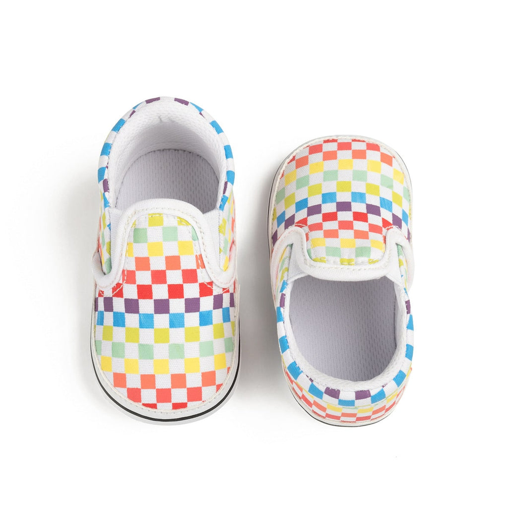Mocassins in geruite canvas voor babyjongens
