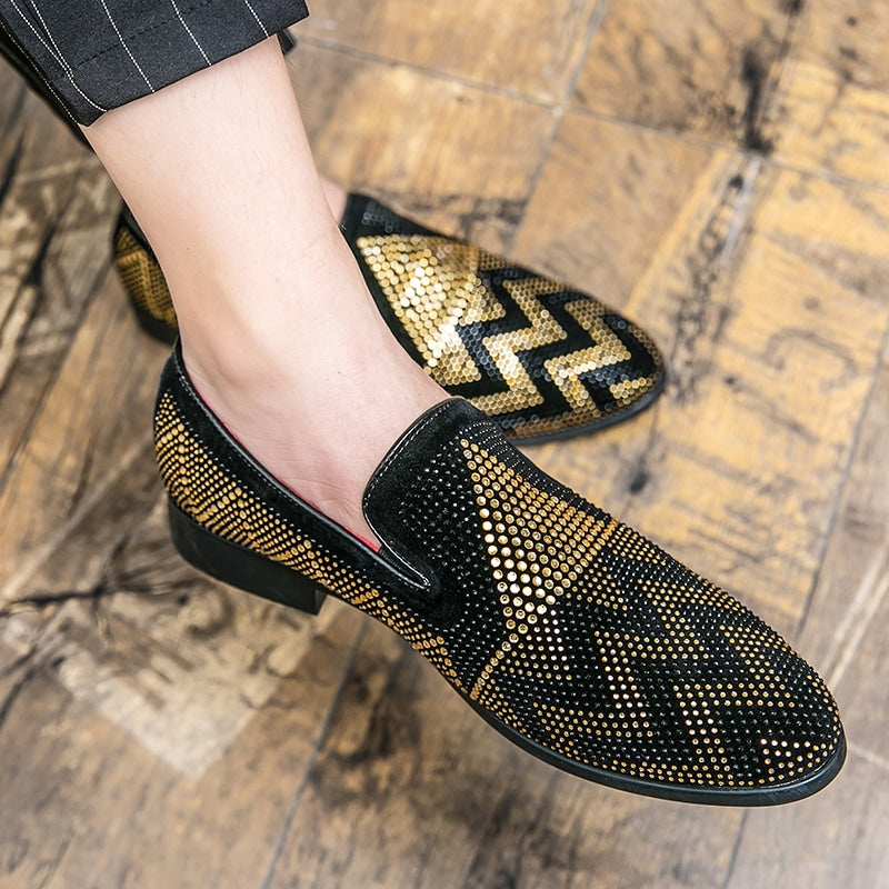 Zwarte loafers met gouden strass voor heren