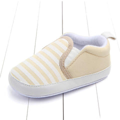 Eerste stapjes loafers in katoen met streepjespatroon, Beige