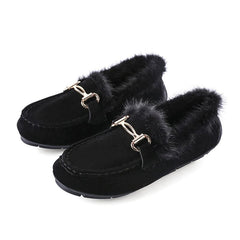 Elegante zachte winterloafers met imitatiebont, Zwart
