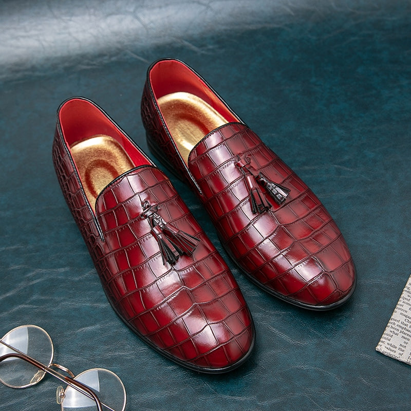 Rode lakleren loafers met krokodillenprint