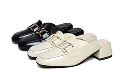 Muil mocassins met vierkante hak voor dames, Beige