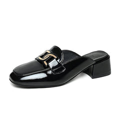 Muil mocassins met vierkante hak voor dames, Zwart