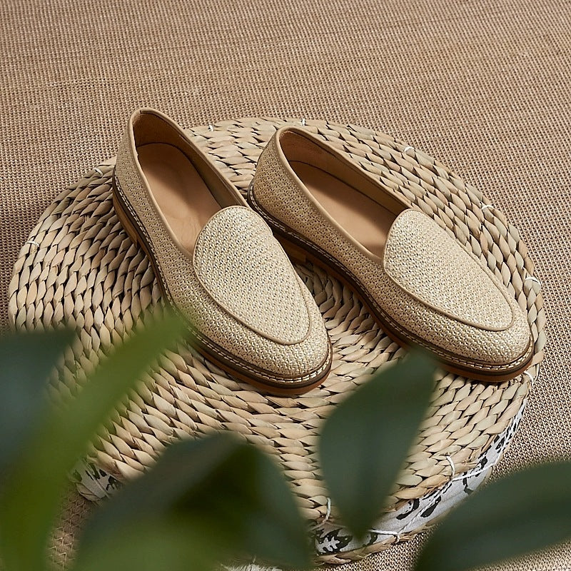 Nette heren loafer met zichtbare stiksels in beige, zool
