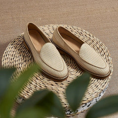 Nette heren loafers met zichtbare stiksels, Beige