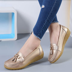 Dames loafers met kwastjes en bootschoenen-inspiratie, Gouden