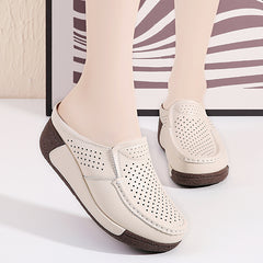 Open loafers met sleehak voor dames, Beige