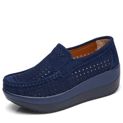 Ademende orthopedische loafers met plateauzool, Marineblauw