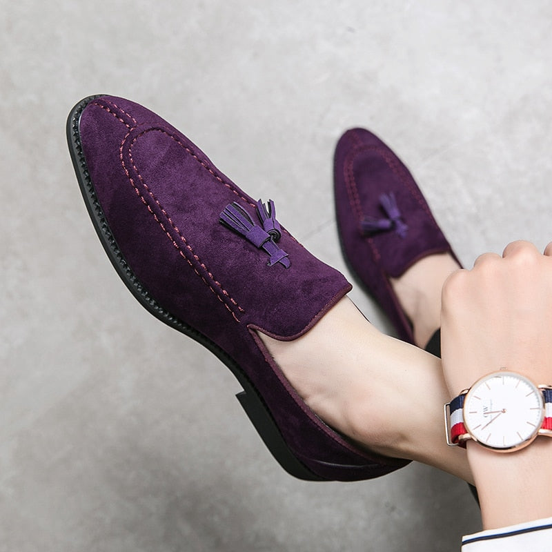 Paarse suède loafers voor heren