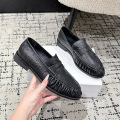 Penny loafer dames met crocoeffect, verfijnde look, Zwart struisvogel
