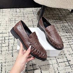 Penny loafer dames met crocoeffect, verfijnde look, Bruin struisvogel