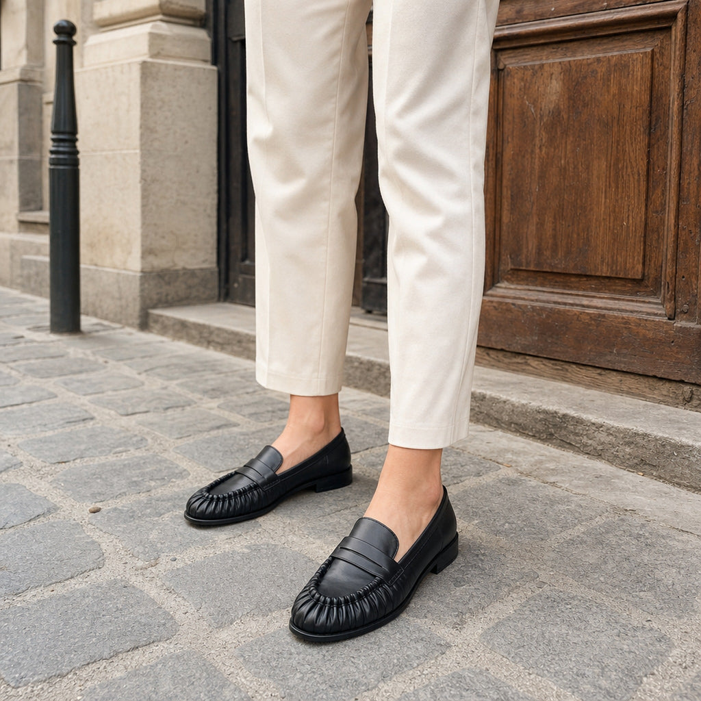 Penny loafer dames glad leer in chocoladebruin, bovenaanzicht