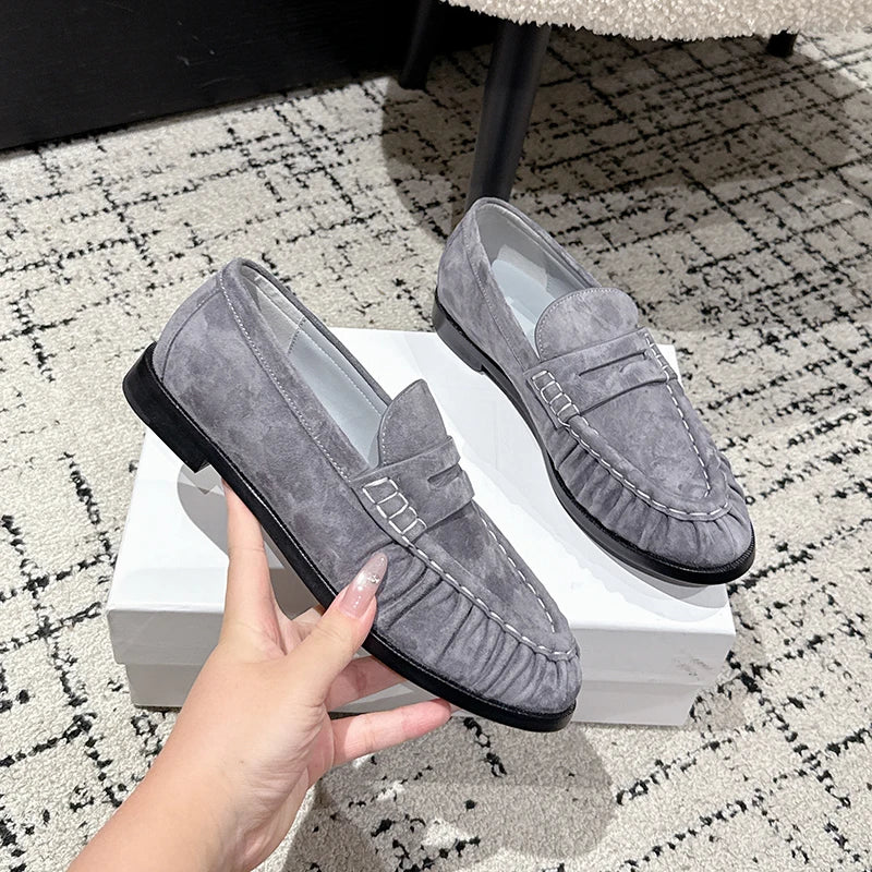 Penny loafer-mule dames suèdelook in grijs, voorkant