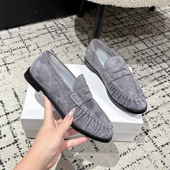 Penny loafer dames in suèdelook, trendy kleuren, Grijs