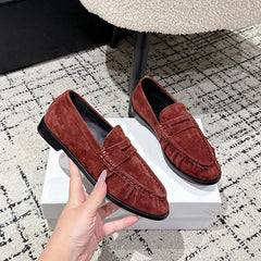 Penny loafer dames in suèdelook, trendy kleuren, Baksteenrood