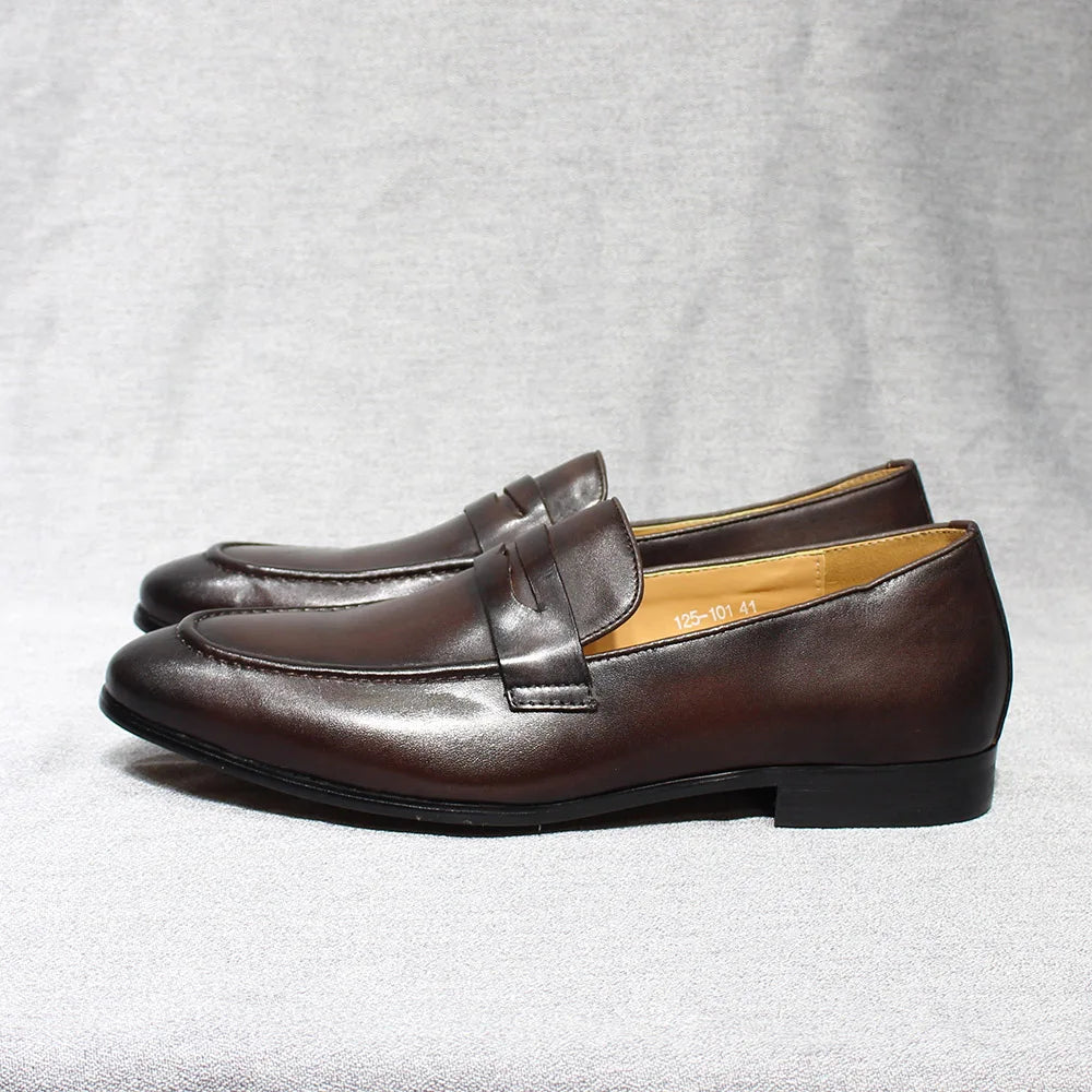 Penny loafer voor heren in gepatineerd leer