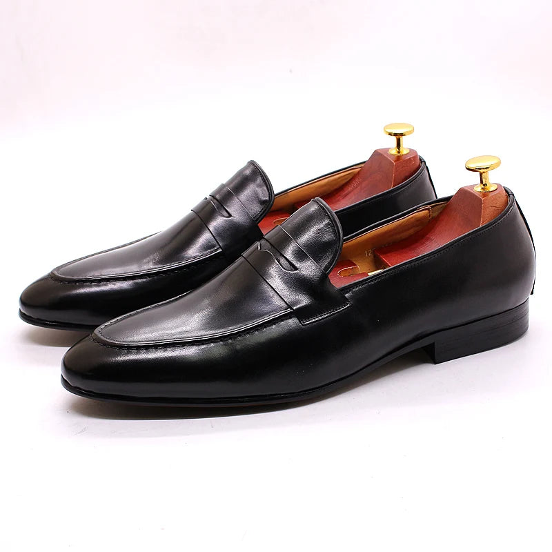Penny loafer voor heren in gepatineerd leer - zwart, foto 2