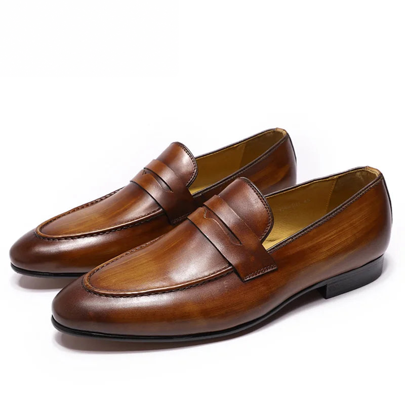 Penny loafer voor heren in gepatineerd leer - donkerbruin, foto 4