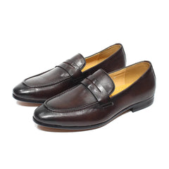 Penny loafer voor heren in gepatineerd leer, Donkerbruin