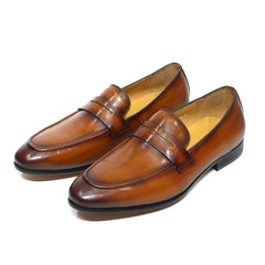 Penny loafer heren van handgepatineerd leer, Cognac