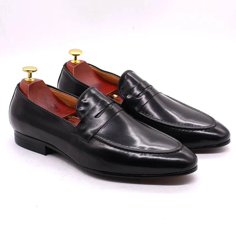 Penny loafer heren handgepatineerd leer in cognac, voorkant